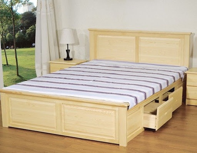 Giường gỗ sồi kiểu Hàn Quốc có ngăn kéo