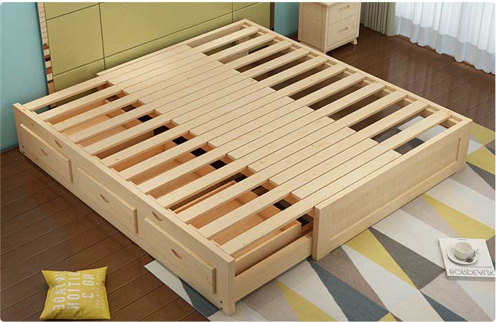giường gỗ thông 3 ngăn kéo