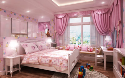 rèm cửa sổ phòng ngủ màu hồng