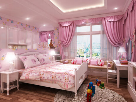 rèm cửa sổ phòng ngủ màu hồng