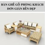 bộ bàn ghế gỗ phòng khách phối với sàn và kệ tivi