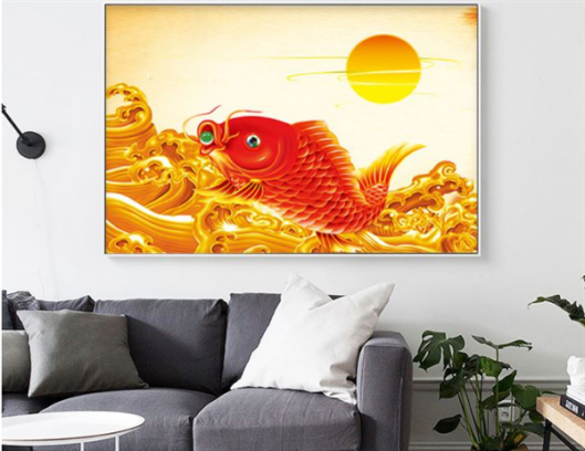 Tranh thêu đẹp cá chép ngậm ngọc và ý nghĩa phong thủy bên trong bức tranh