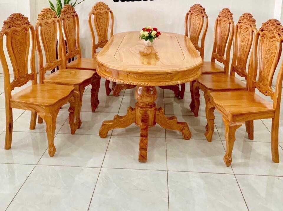 Bộ bàn ăn 8 ghế gỗ gõ đỏ