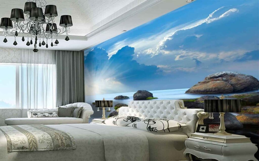Mẫu Gạch Ốp Tường 3D Phòng Ngủ Đẹp với hình Biển