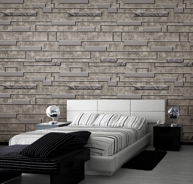 giấy dán tường phòng ngủ màu xám 3D