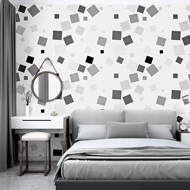 giấy dán tường phòng ngủ màu xám hình học