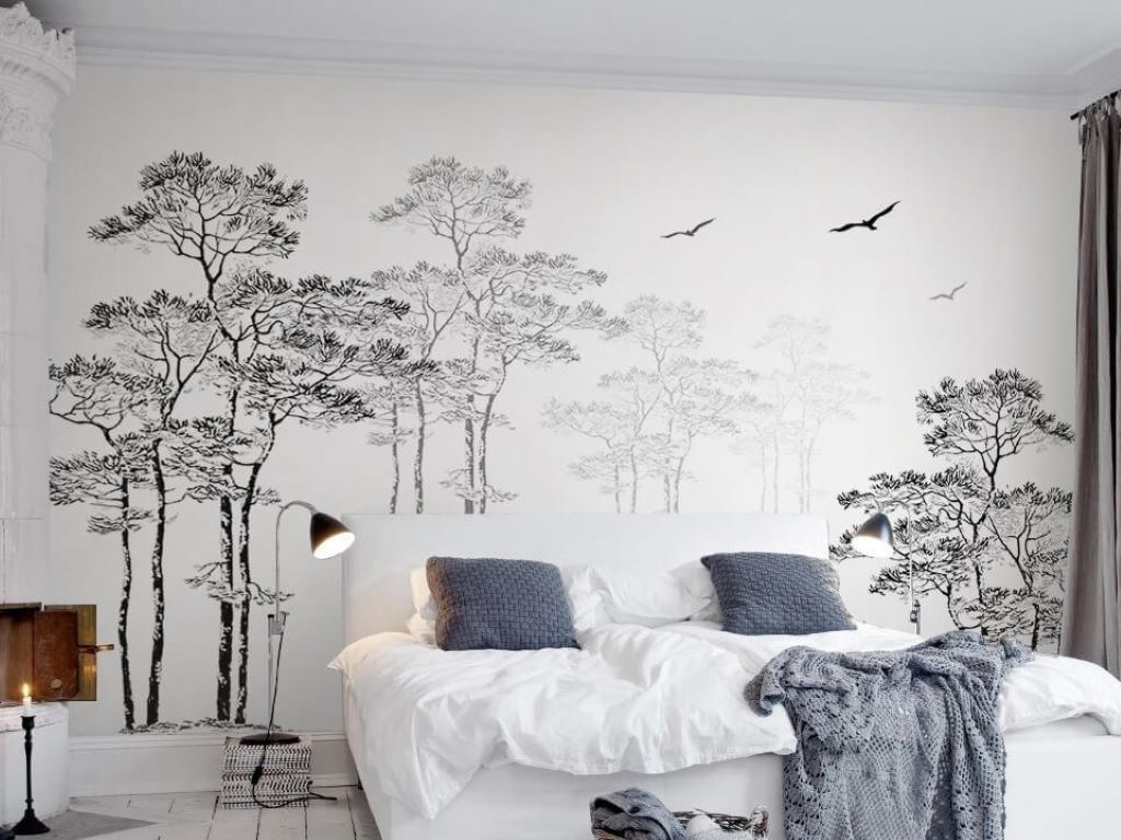 giấy dán tường phòng ngủ màu xám