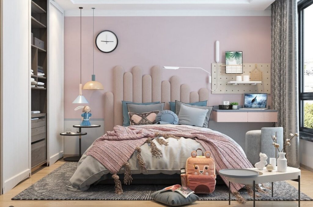 Màu sơn tường phòng ngủ đẹp màu hồng ngọt ngào