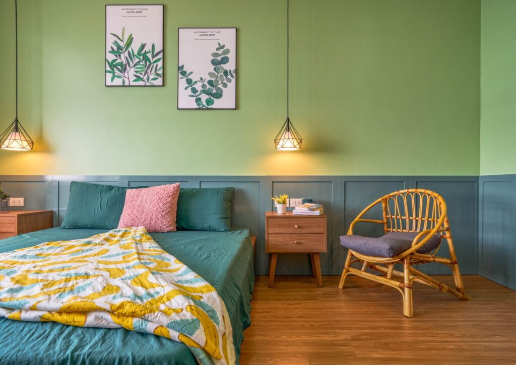 Màu tường phòng ngủ đẹp màu xanh