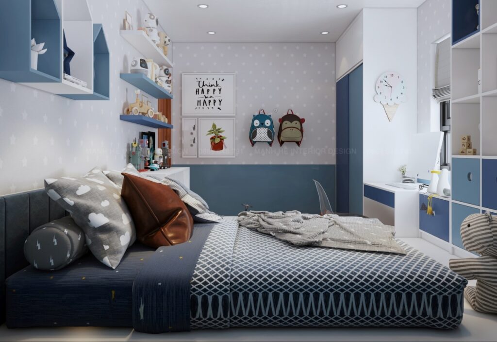 Màu sơn tường phòng ngủ đẹp xanh dương êm dịu