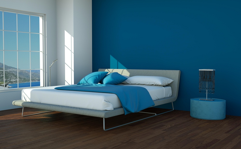 phòng ngủ màu xanh coban