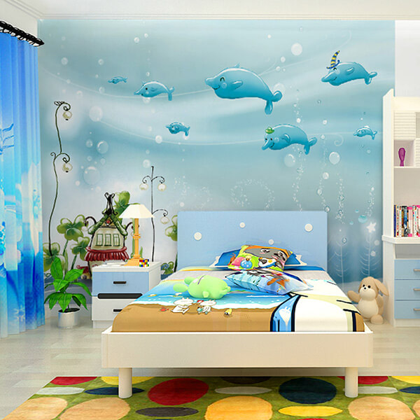 Phòng ngủ màu xanh lam kết hợp màu xanh lam tạo nên một quần thể thư giãn và thoải mái