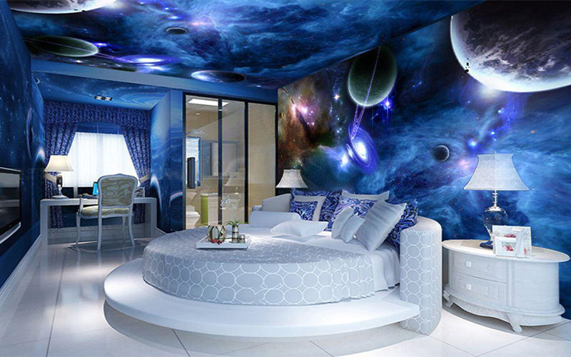 trang trí phòng ngủ vũ trụ