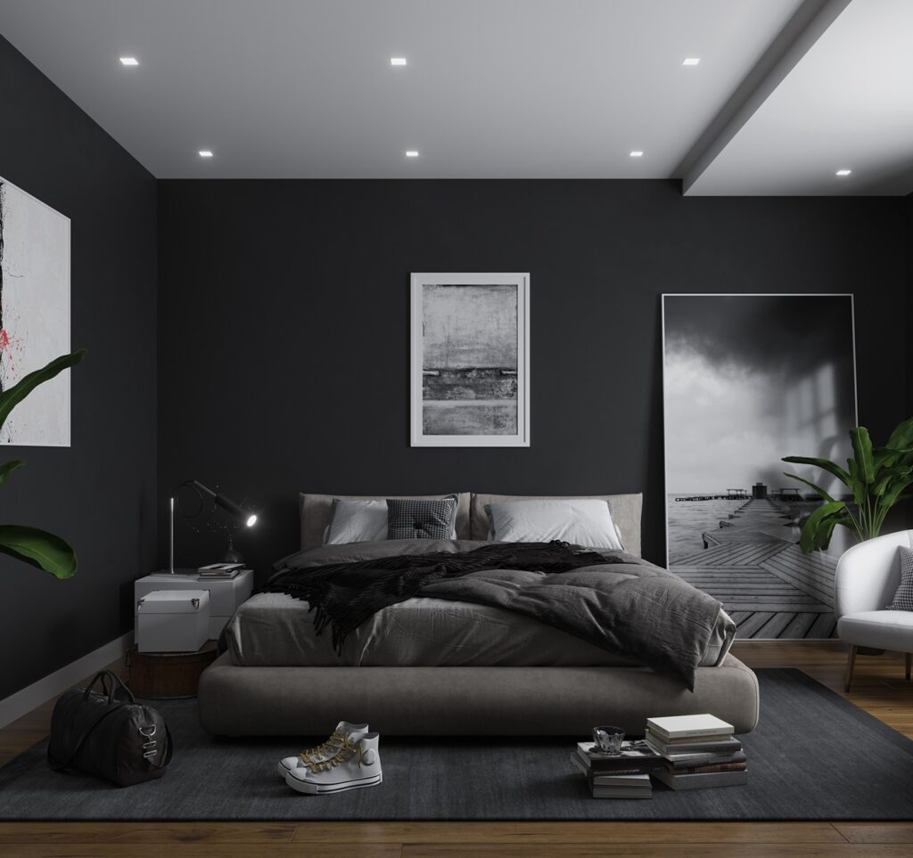Sơn tường phòng ngủ màu đen độc đáo