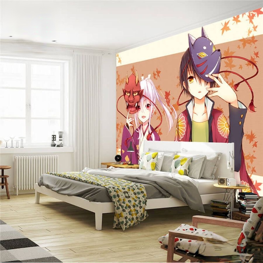 Điểm đặc biệt nhất của mẫu phòng ngủ này là bức tranh anime với nhân vật nữ chính xinh đẹp.