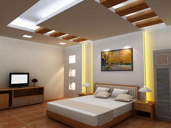 Trần thạch cao nổi với thiết màu phù hợp với nội thất căn phòng 
