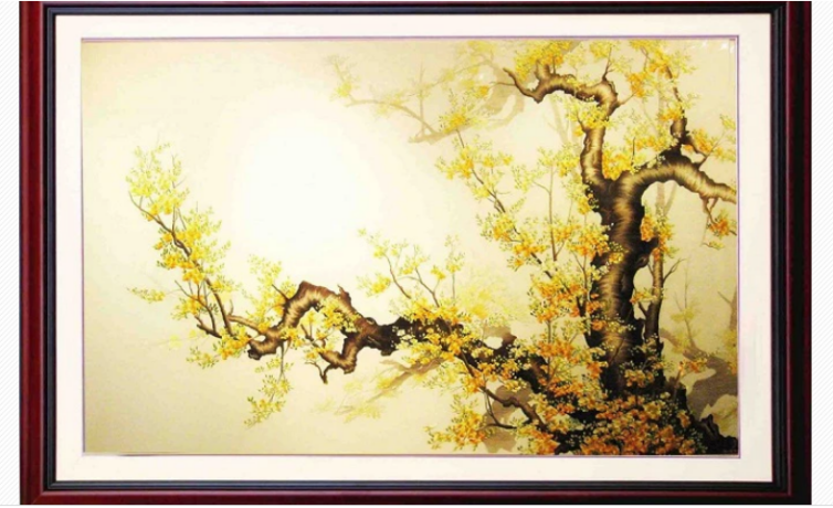 Nét thu hút, sinh động và ý nghĩa phong thủy của tranh thêu tay Hoa Mai