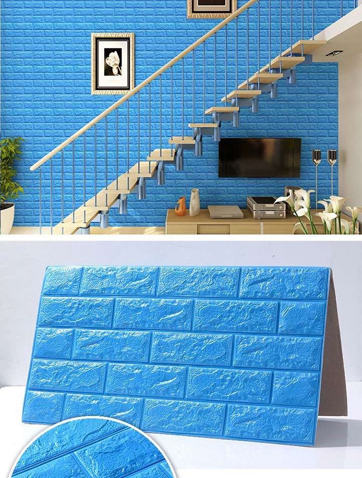 xốp dán tường phòng ngủ màu xanh dương