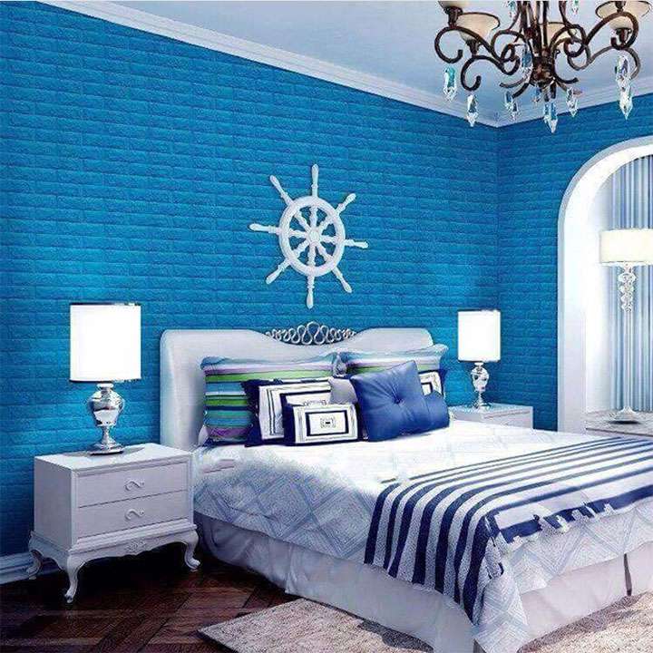 xốp dán tường phòng ngủ màu xanh dương