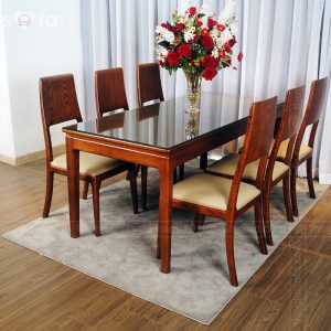 Bộ bàn ăn 6 ghế gỗ Sồi Greenwood – mặt kính cao cấp