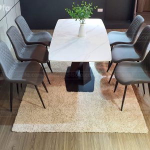 Bộ bàn ăn 6 ghế Carrera – Bàn mặt đá Ceramic, chân sắt tĩnh điện