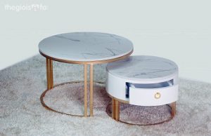 Bàn trà đôi Halo White mặt đá